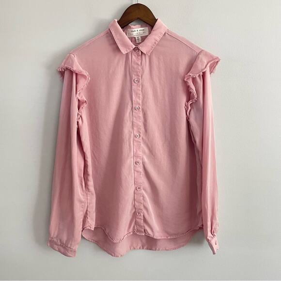 Anthropologie | Women’s Cloth & Stone Ruffled Shoulder Button Front Shirt Top L - Picture 3 of 9